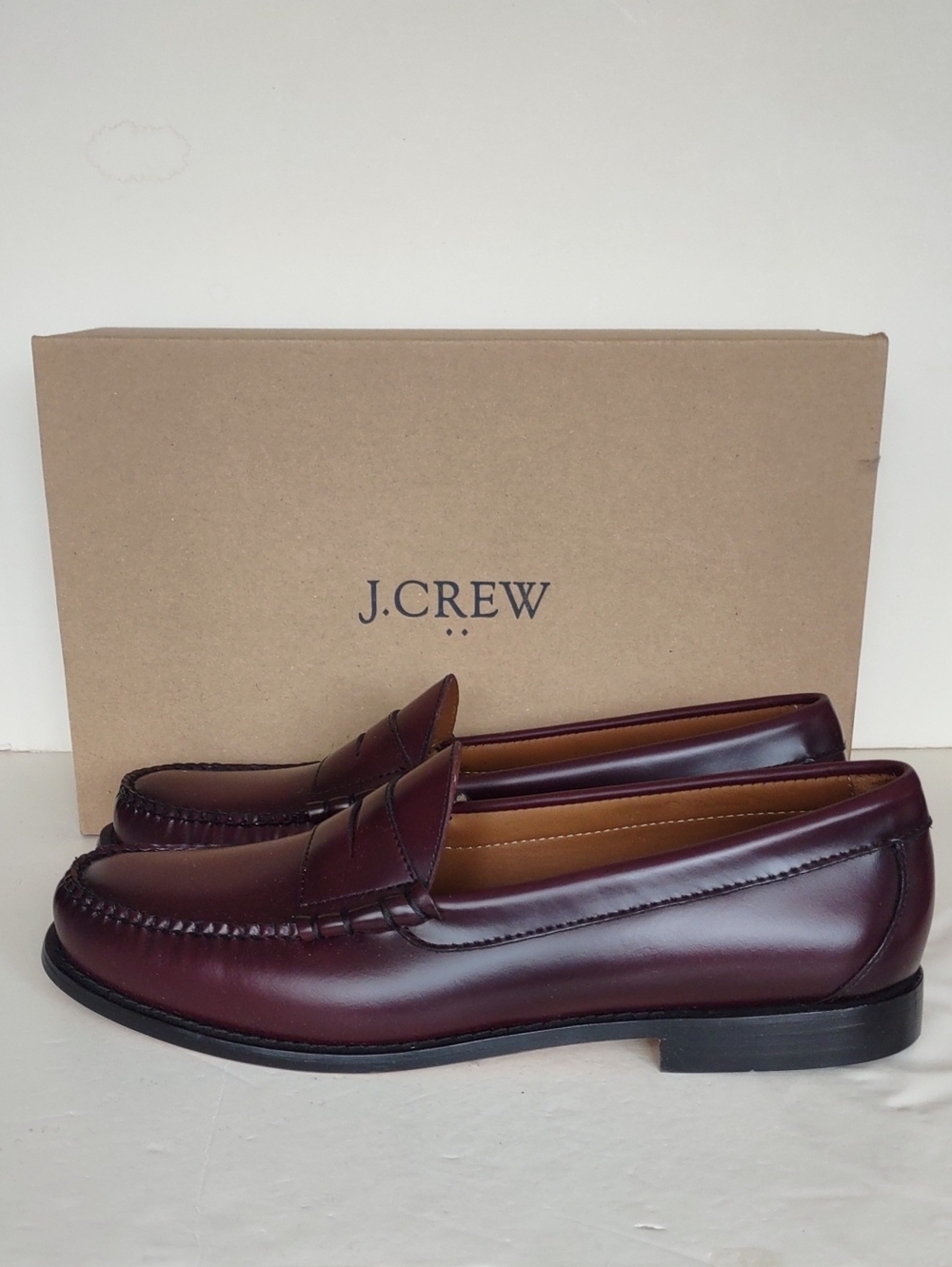 BRAND NEWJ. Crew Men's Burgundy Leather Penny Loafers